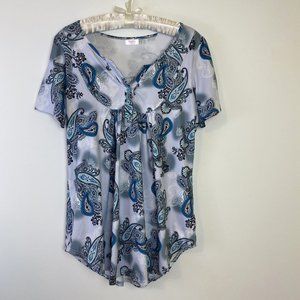 Short-sleeve Henley V-neck Tunic Top - Size L